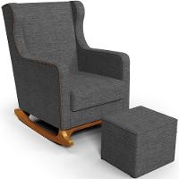 Poltrona De Amamentação Com Balanço E Puff Mavie L02 Linho Cinza Escuro - Lyam Decor - 1