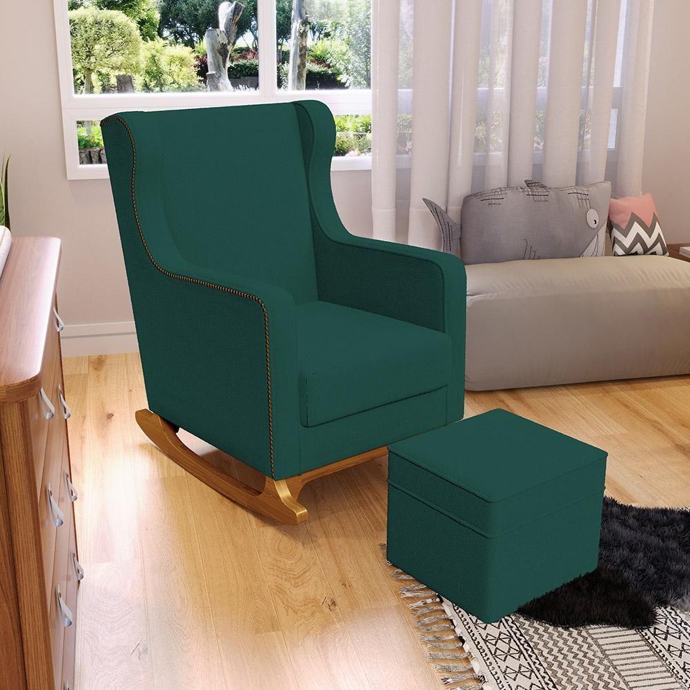 Poltrona De Amamentação Com Balanço Mavie L02 Bouclê Verde - Lyam Decor - 6