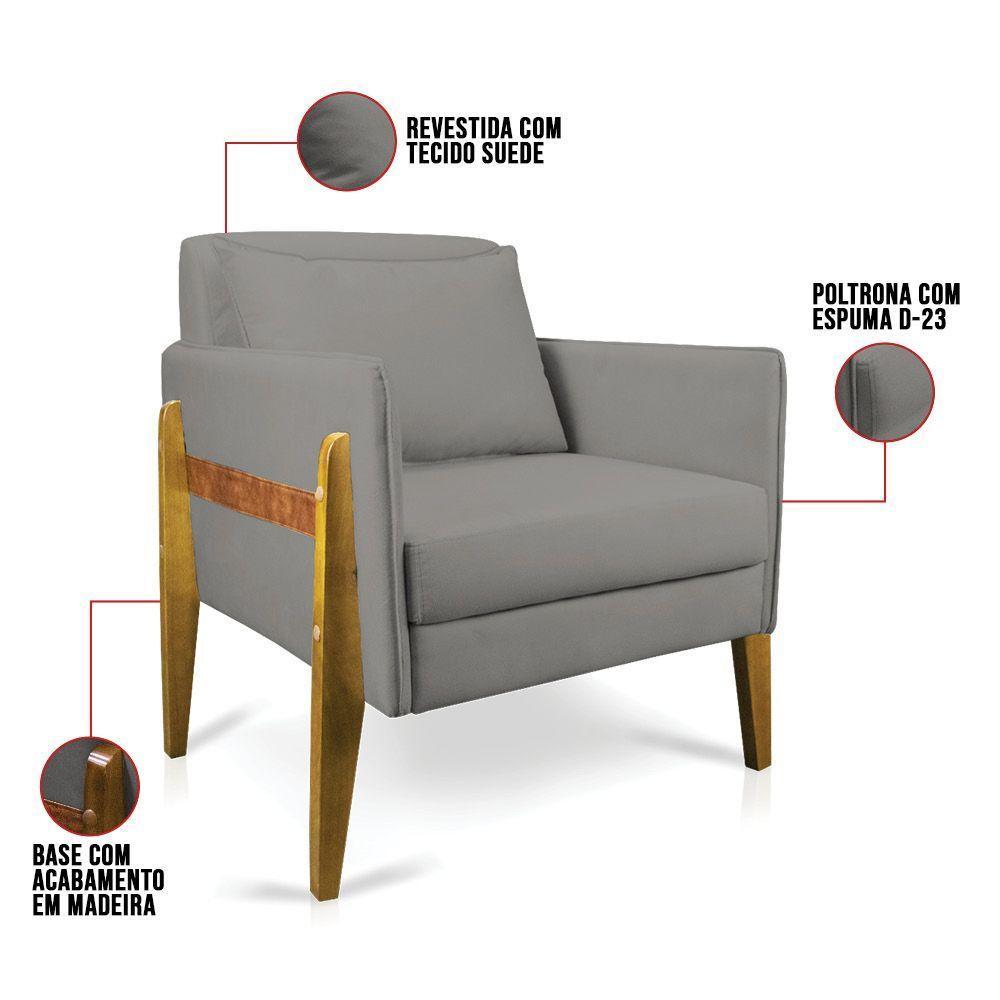 Kit 02 Poltronas Lana Suede Grafite Base De Madeira - 3