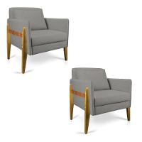 Kit 02 Poltronas Lana Suede Grafite Base De Madeira - 1