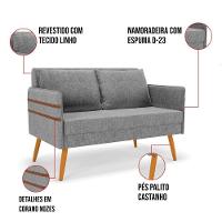 Kit 01 Namoradeira E 01 Poltrona Linho Grafite A26 Castanho - 6