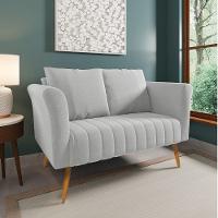 Kit 01 Namoradeira 02 Lugares E 01 Poltrona Marilia Linho Cinza Claro A05 Pés Palito Castanho - D'rossi - 8