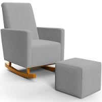 Poltrona De Amamentação Com Balanço E Puff Ravena W01 Bouclê Cinza - Lyam Decor - 1