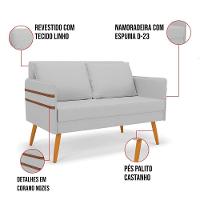 Kit 01 Namoradeira E 01 Poltrona Linho Cinza A05 Castanho - 7