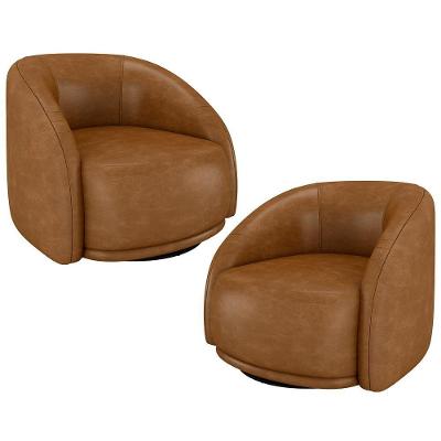 Kit 02 Poltronas Decorativas Giratórias Angelina M03 Couríssimo Marrom Lyam Decor