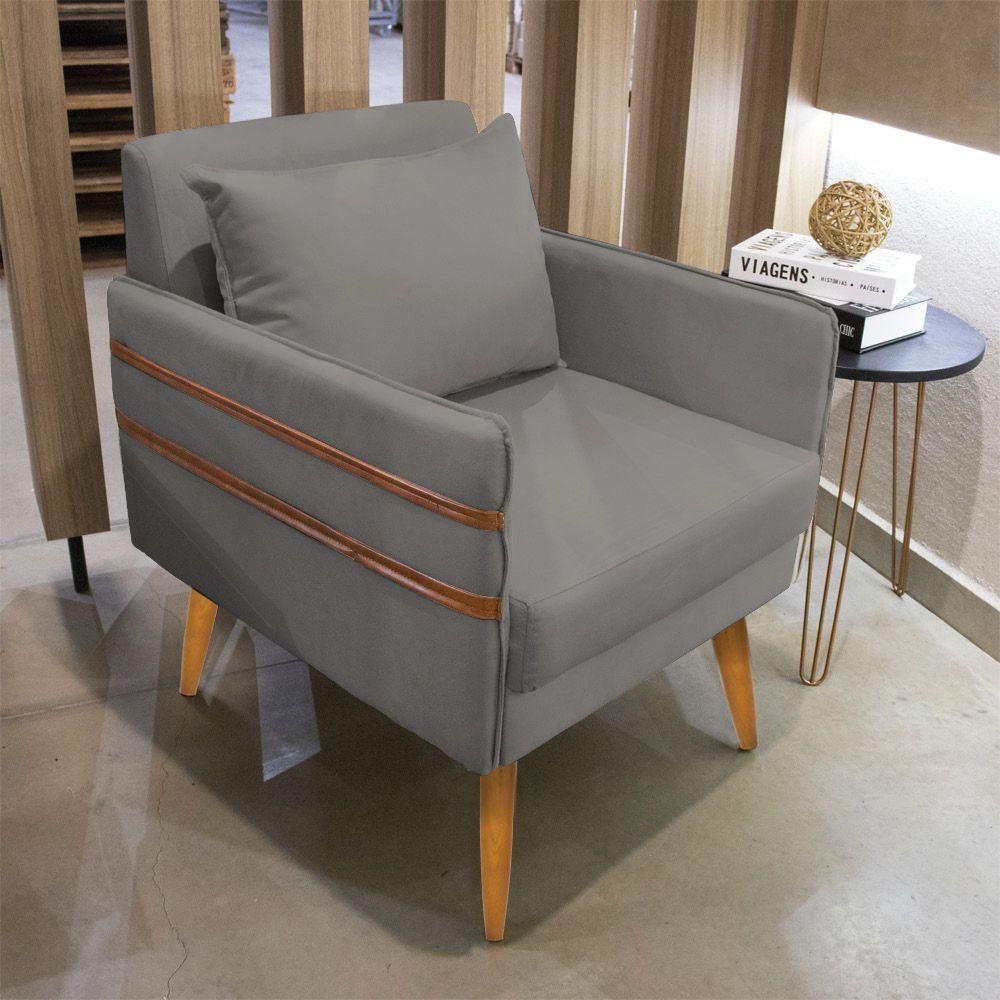 Poltrona Mari Suede Pés Palito Castanho - D'Rossi Grafite - 8