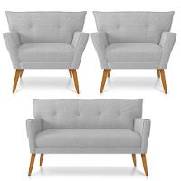 Kit Namoradeira E 02 Poltronas Anitta Linho D'rossi Cinza - 1