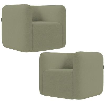 Kit 02 Poltronas Decorativas Peônia K01 Sala De Estar Bouclê Verde Lyam Decor