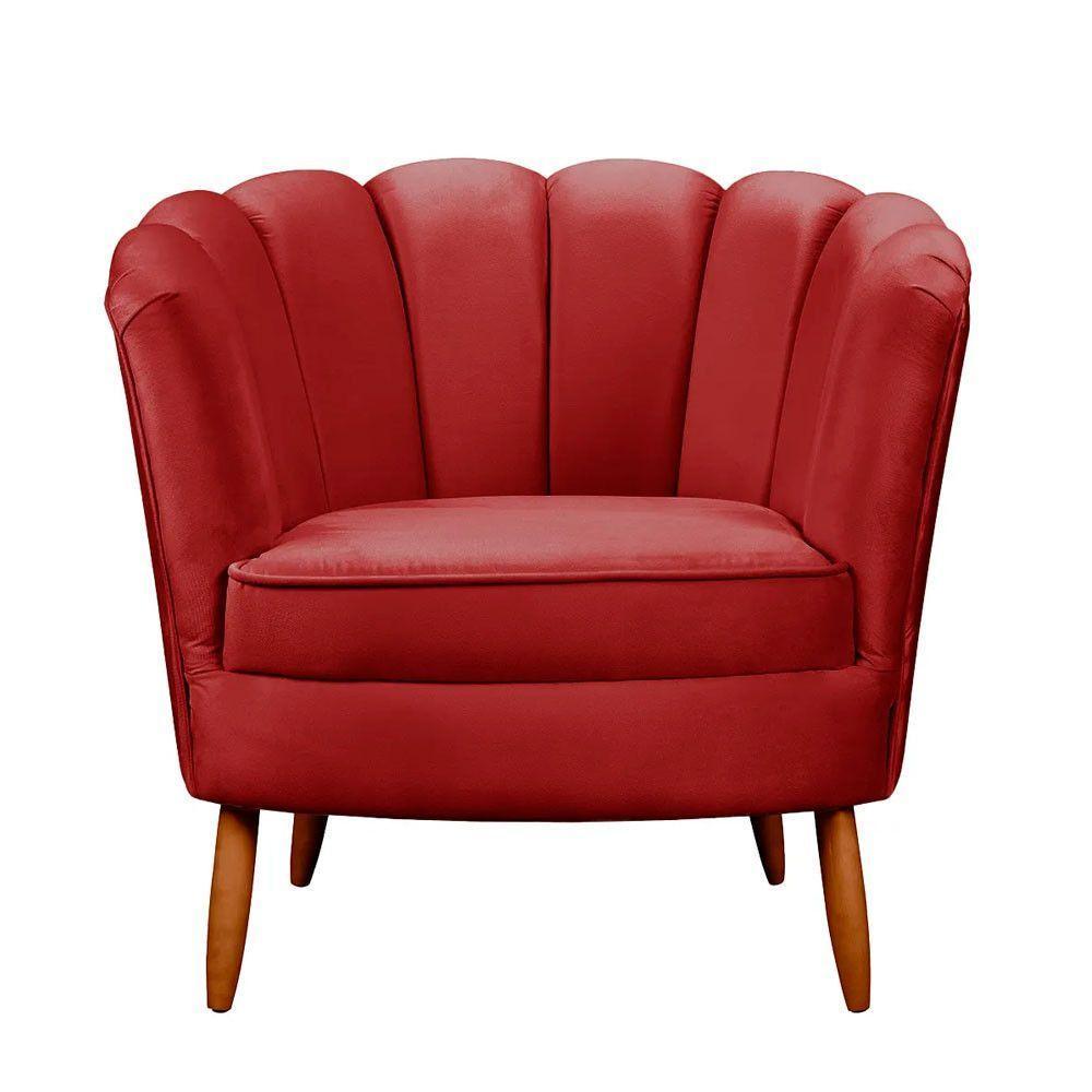 Poltrona Decorativa Ariel Petala Pés De Madeira Vermelho - 1