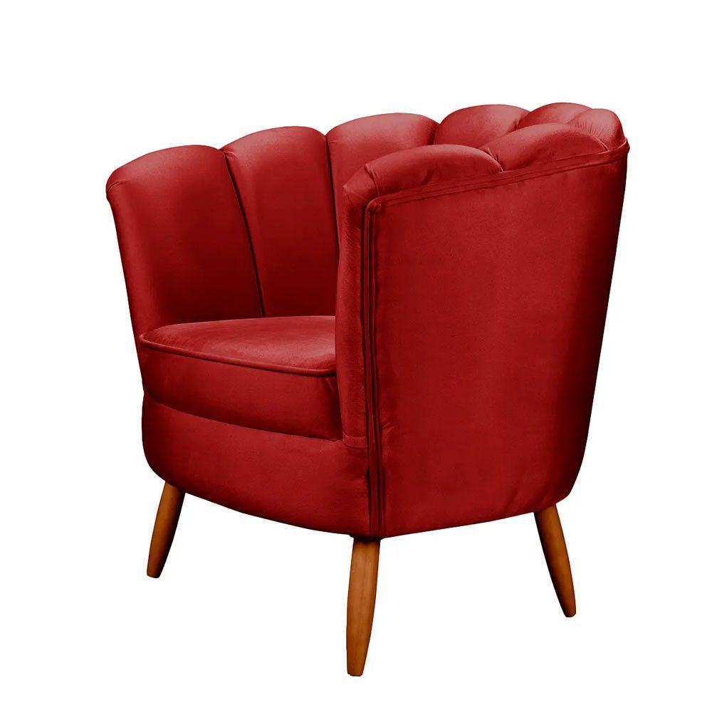 Poltrona Decorativa Ariel Petala Pés De Madeira Vermelho - 2