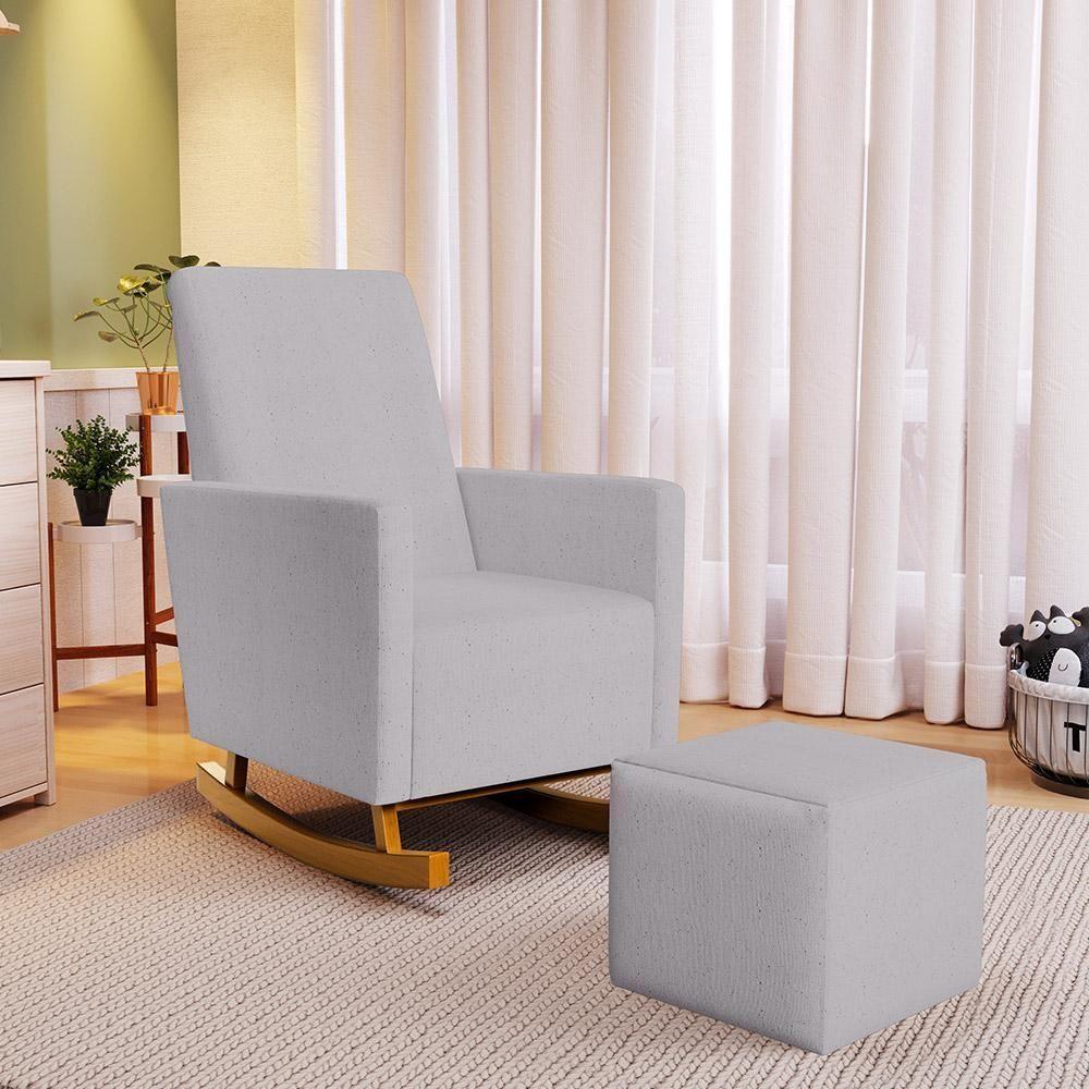 Poltrona De Amamentação Com Balanço E Puff Ravena W01 Linho Cinza - Lyam Decor - 9