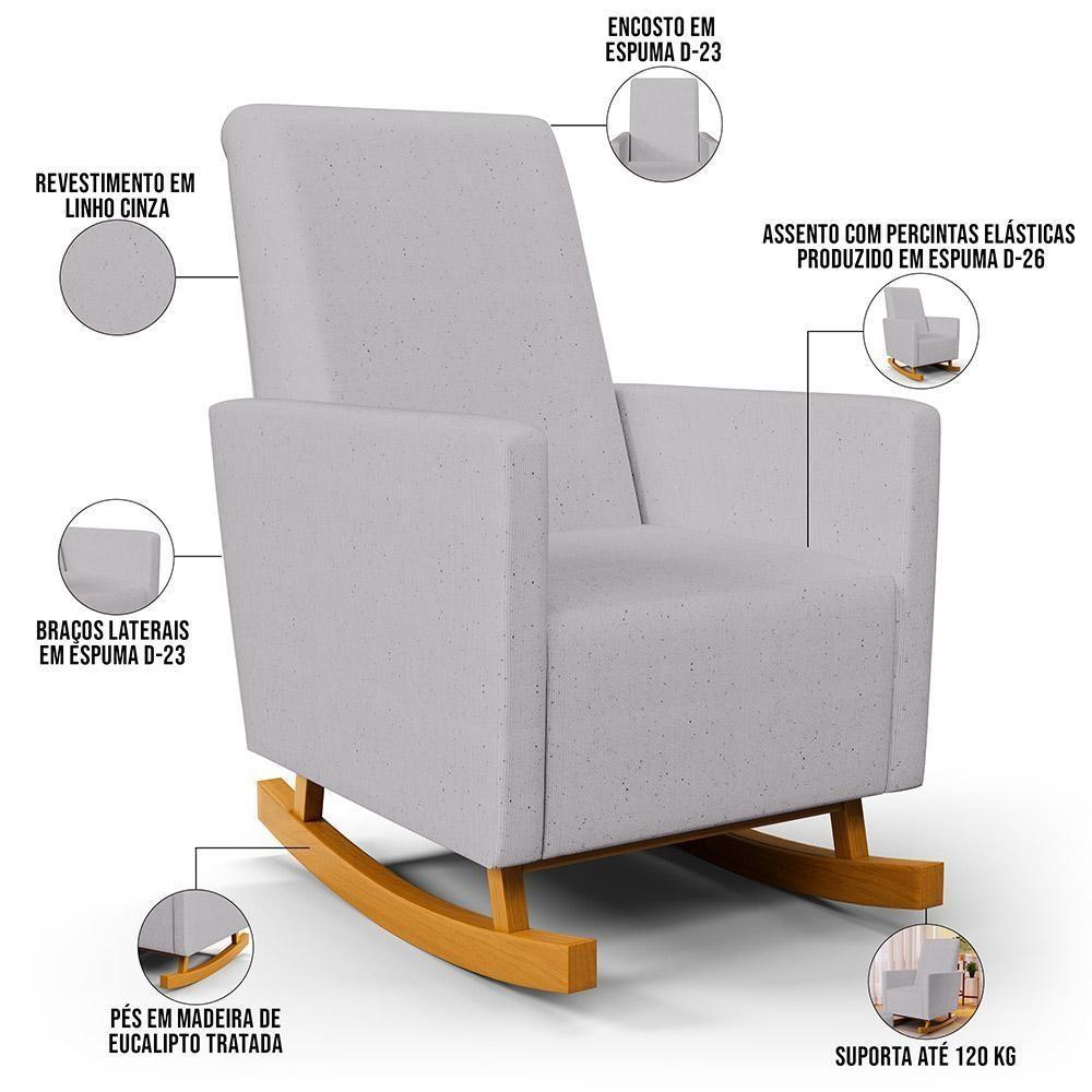 Poltrona De Amamentação Com Balanço E Puff Ravena W01 Linho Cinza - Lyam Decor - 10