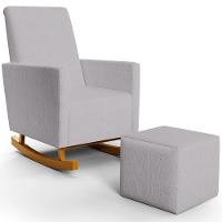 Poltrona De Amamentação Com Balanço E Puff Ravena W01 Linho Cinza - Lyam Decor - 1