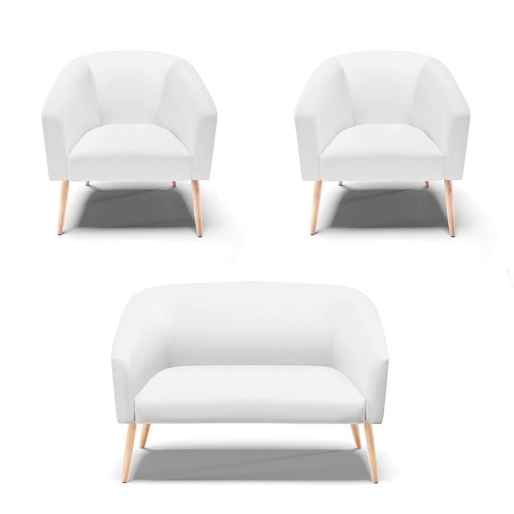 Kit 1 Namoradeira 2 Lugares E 2 Poltronas Branco Pés Palito - 1