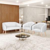 Kit 1 Namoradeira 2 Lugares E 2 Poltronas Branco Pés Palito - 5