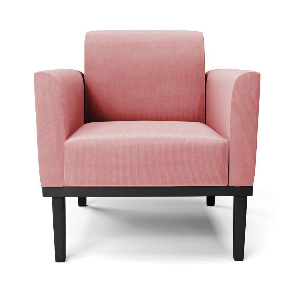 Poltrona Decorativa Pés Fixo Em Madeira Preto Suede Rose - 3