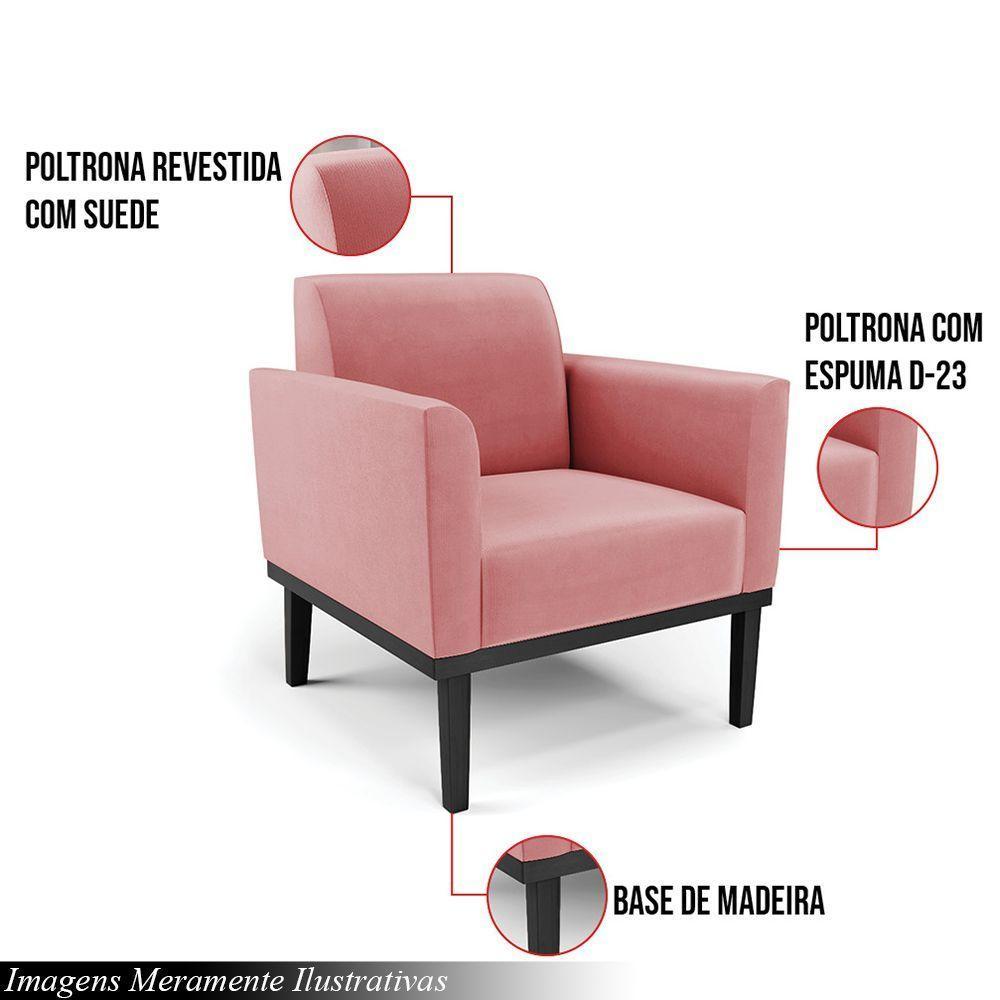 Poltrona Decorativa Pés Fixo Em Madeira Preto Suede Rose - 6