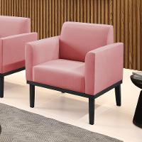 Poltrona Decorativa Pés Fixo Em Madeira Preto Suede Rose - 7