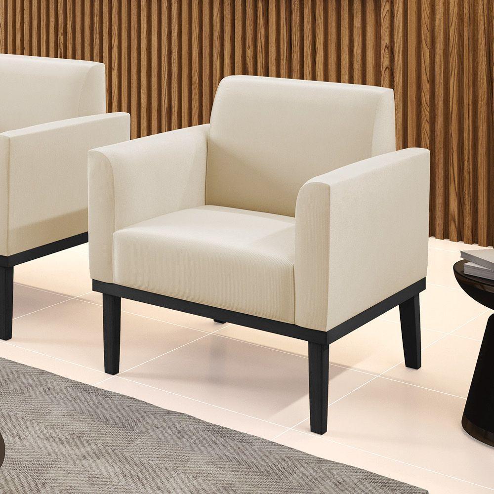 Poltrona Decorativa Pés Fixo Em Madeira Preto Suede Bege - 1