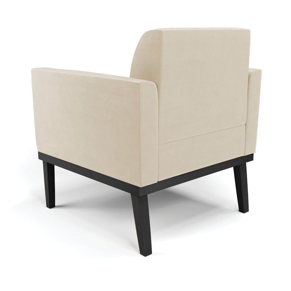 Poltrona Decorativa Pés Fixo Em Madeira Preto Suede Bege - 5