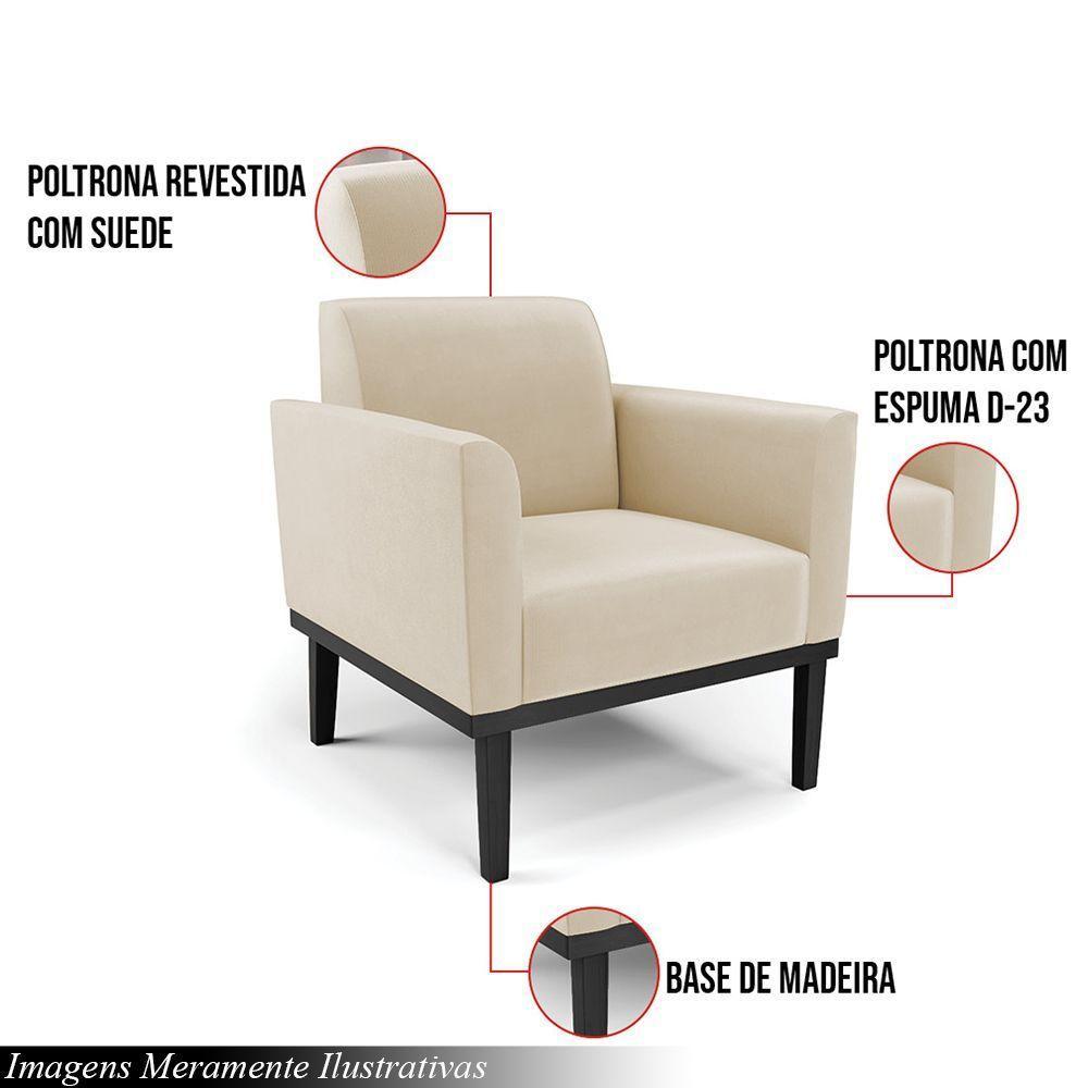 Poltrona Decorativa Pés Fixo Em Madeira Preto Suede Bege - 6