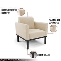 Poltrona Decorativa Pés Fixo Em Madeira Preto Suede Bege - 6