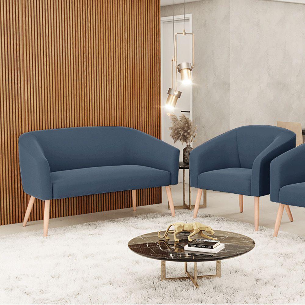 Kit 01 Namoradeira 02 Lugares E 01 Poltrona Azul Marinho - 8