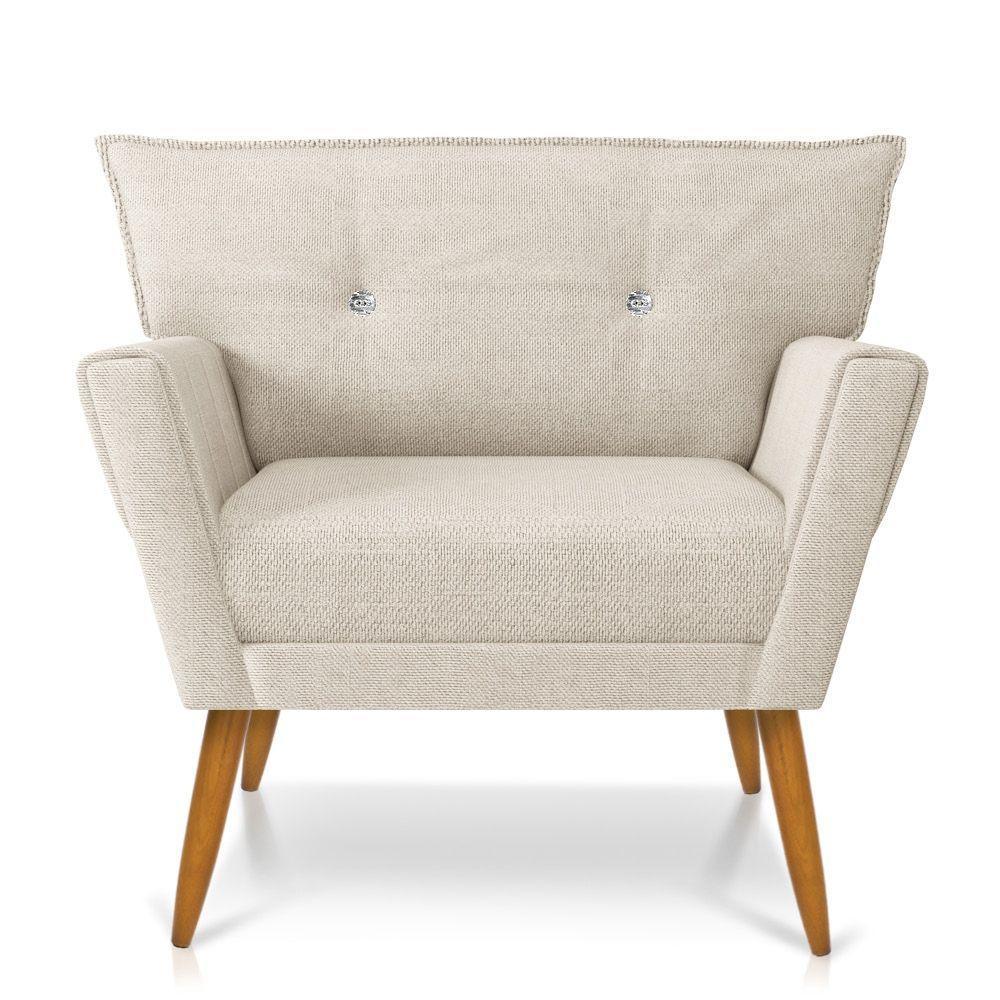 Kit 02 Poltronas Anitta Linho Com Strass Pés Palito Castanho Cor A27 Areia - 5