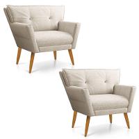 Kit 02 Poltronas Anitta Linho Com Strass Pés Palito Castanho Cor A27 Areia - 1