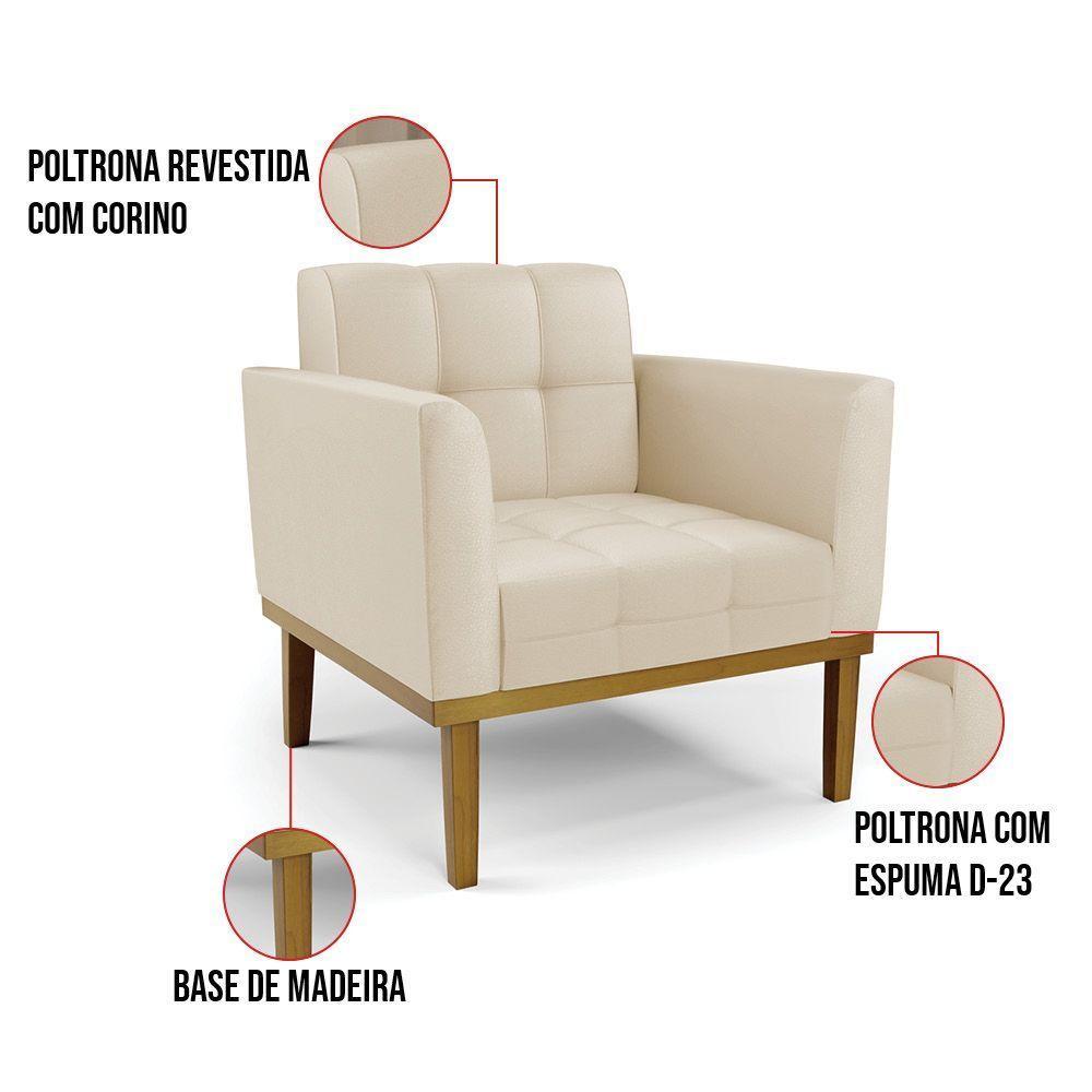 Poltrona Base De Madeira Fixa Castanho Kit 2 Elisa Corino D03 - D'rossi Cor Bege - 2