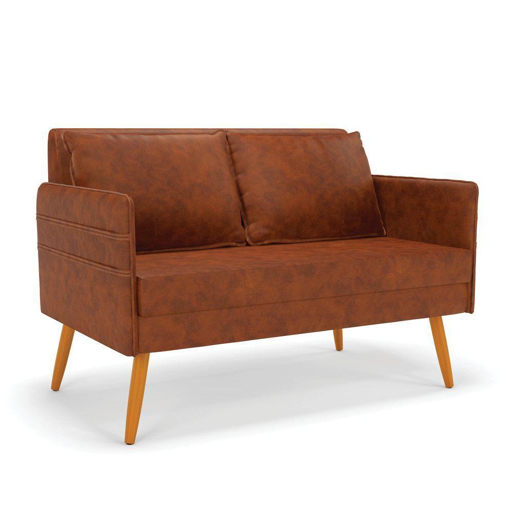 Namoradeira 02 Lugares Mari Corano Pés Palito Castanho Nozes - 1