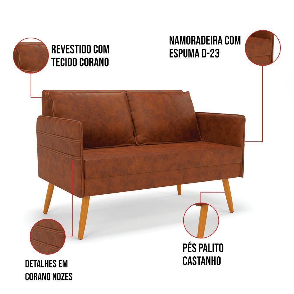 Namoradeira 02 Lugares Mari Corano Pés Palito Castanho Nozes - 3