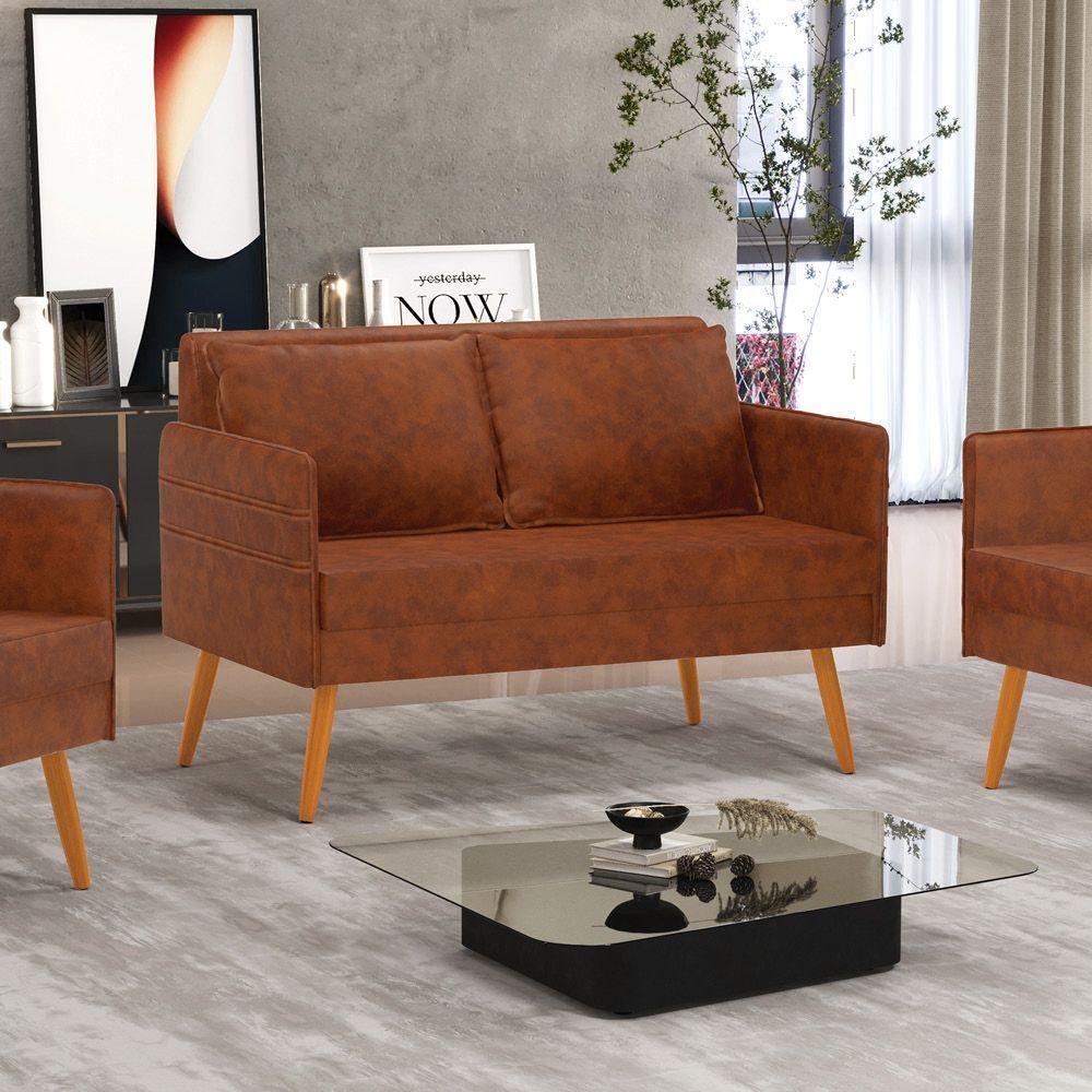 Namoradeira 02 Lugares Mari Corano Pés Palito Castanho Nozes - 7