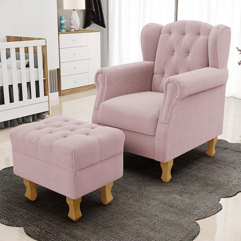 Poltrona De Amamentação Yara P02 Com Puff Paris Luis Xv L02 Bouclê Rosê - Lyam Decor - 8