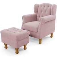 Poltrona De Amamentação Yara P02 Com Puff Paris Luis Xv L02 Bouclê Rosê - Lyam Decor - 1