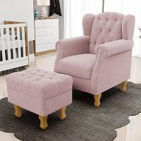 Poltrona De Amamentação Yara P02 Com Puff Paris Luis Xv L02 Bouclê Rosê - Lyam Decor - 8