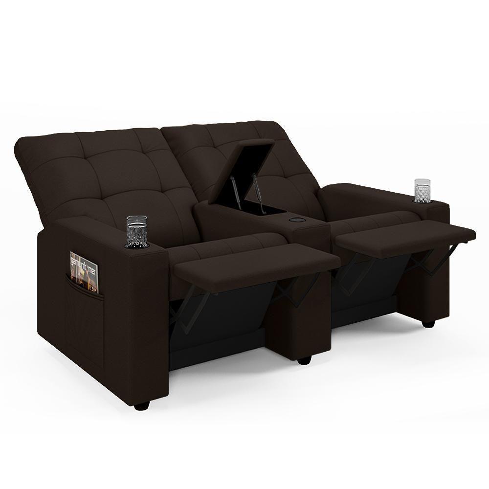Poltrona Do Papai Reclinável Cinema 2 Lugares Manual Baú Usb Haifa F05 Facto Marrom - Lyam Decor - 1