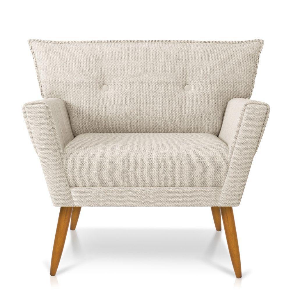 Kit 02 Poltronas Anitta Linho Pés Palito Castanho Cor A27 Areia - 5