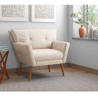 Kit 02 Poltronas Anitta Linho Pés Palito Castanho Cor A27 Areia - 7