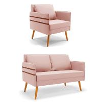 Kit 01 Namoradeira 02 Lugares E 01 Poltrona Rosê Castanho - 1