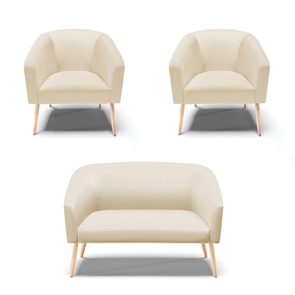 Kit 1 Namoradeira 2 Lugares E 2 Poltronas Bege Pés Palito - 1