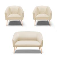 Kit 1 Namoradeira 2 Lugares E 2 Poltronas Bege Pés Palito - 1