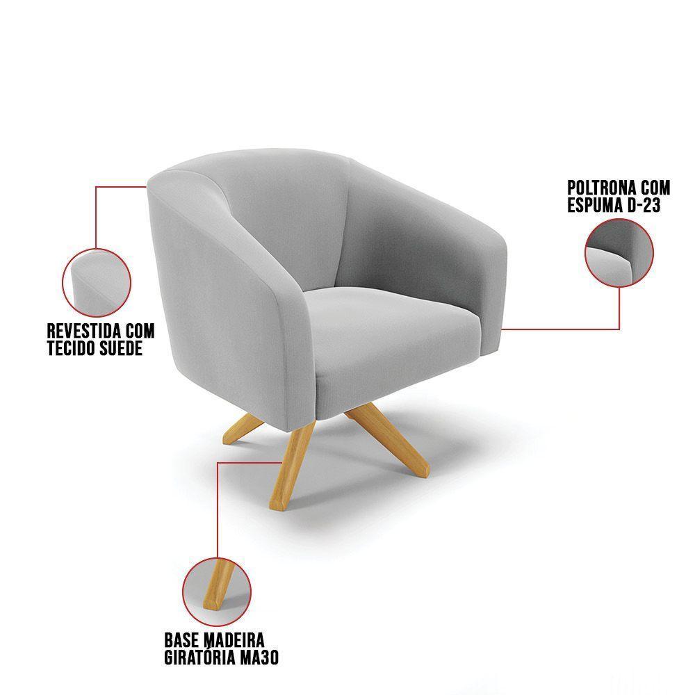 Kit 1 Namoradeira E 1 Poltrona Giratória Base Madeira Cinza - 4