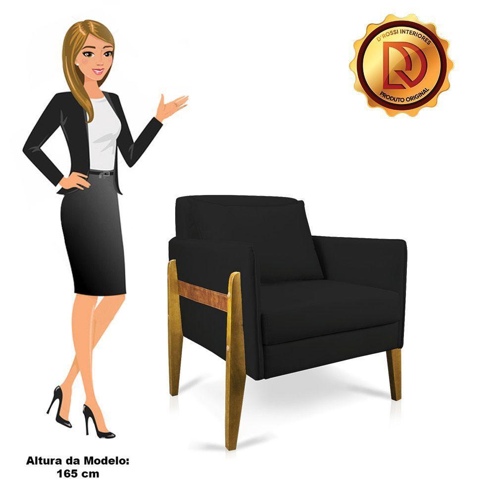 Kit 02 Poltronas Lana Suede Preto Base De Madeira - D'rossi - 4