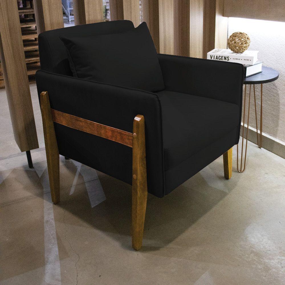 Kit 02 Poltronas Lana Suede Preto Base De Madeira - D'rossi - 7