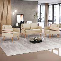 Kit 01 Namoradeira E 02 Poltronas Suede Castanho Bege - 6