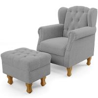 Poltrona De Amamentação Yara P02 Com Puff Paris Luis Xv L02 Bouclê Cinza - Lyam Decor - 1