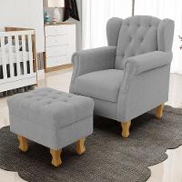 Poltrona De Amamentação Yara P02 Com Puff Paris Luis Xv L02 Bouclê Cinza - Lyam Decor - 8