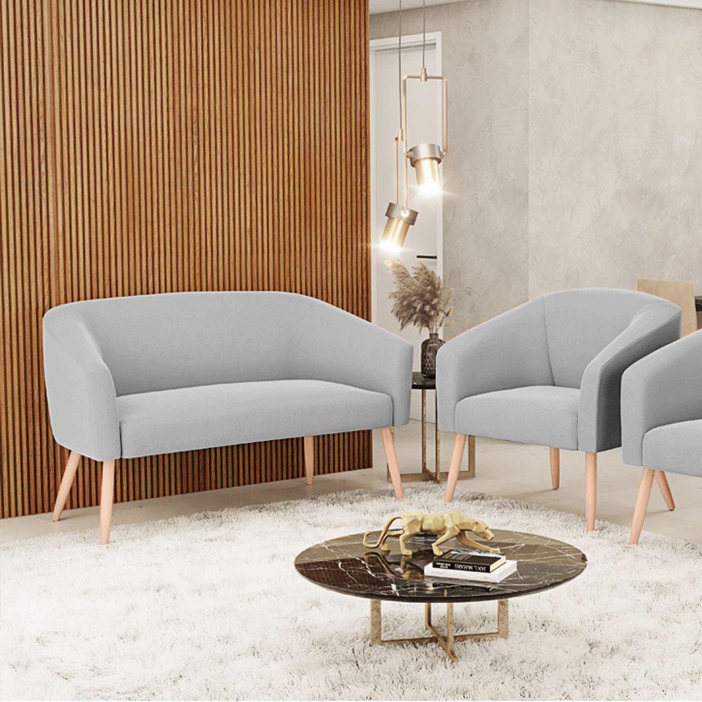 Kit 01 Namoradeira 02Lug E 01 Poltrona Stella Natural Cinza - 8