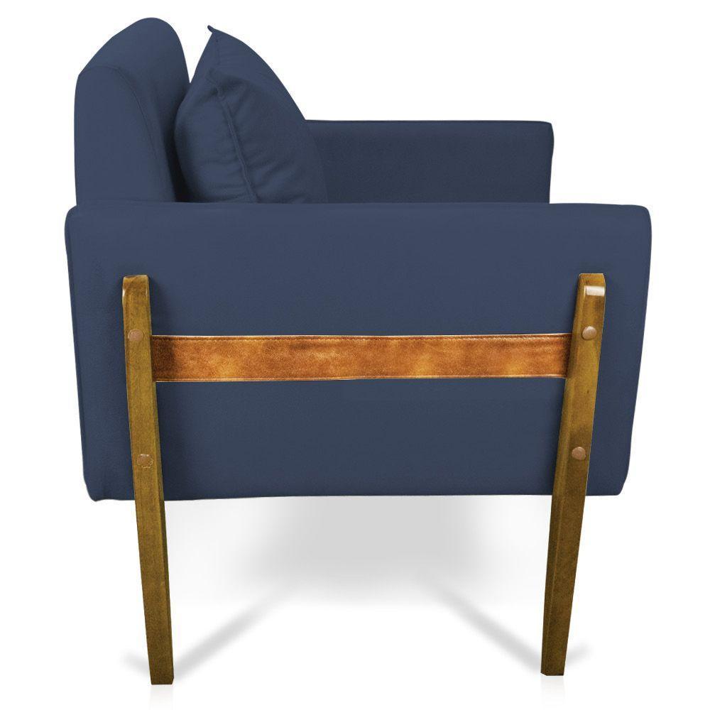 Kit 02 Poltronas Lana Suede Base De Madeira Azul Marinho - 6